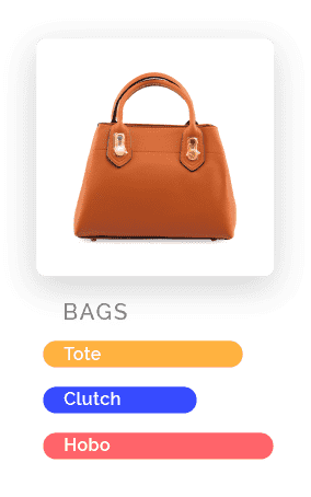 Image of an orange handbag and attributes underneath