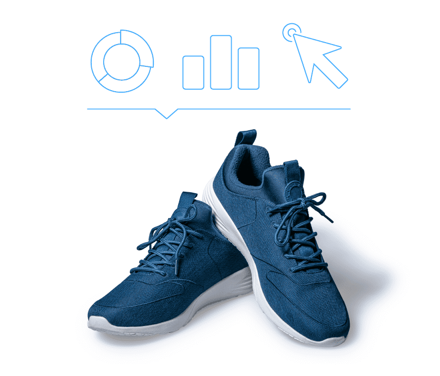 Blue sneakers with outlines of various charts above